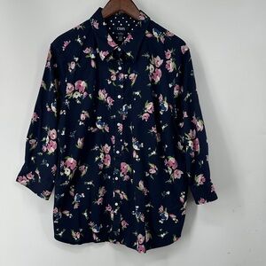 Chaps Women's Dark Blue Floral Button Down Shirt